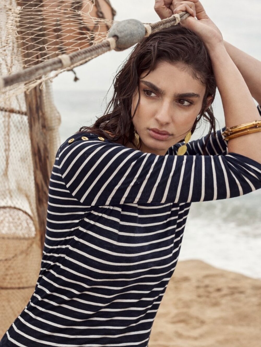 NEW, Banana Republic, Linen Sailor Button Mariner Stripe Shirt